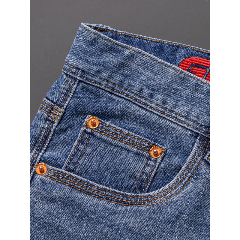 Celana jeans pria minimalis klasik, modis musim panas, ukuran kecil, elastis, celana cropped mewah ringan kelas atas