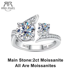 AnuJewel 2ct D Color Moissanite Victory Engagement Adjustable Ring 925 Sterling Silver 18K Gold Plated Anti-Stress Wedding Ring