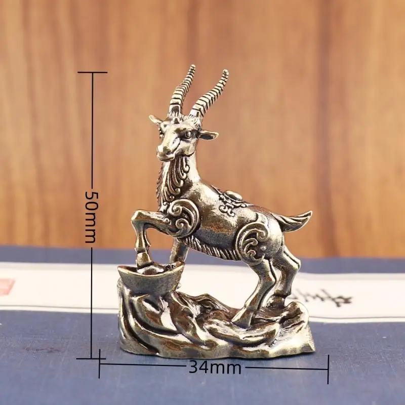 Vintage Feng Shui Zodiac Goat Statue with Lucky Coins Desktop Ornament for Home Office Wealth Blessing Housewarming Gift