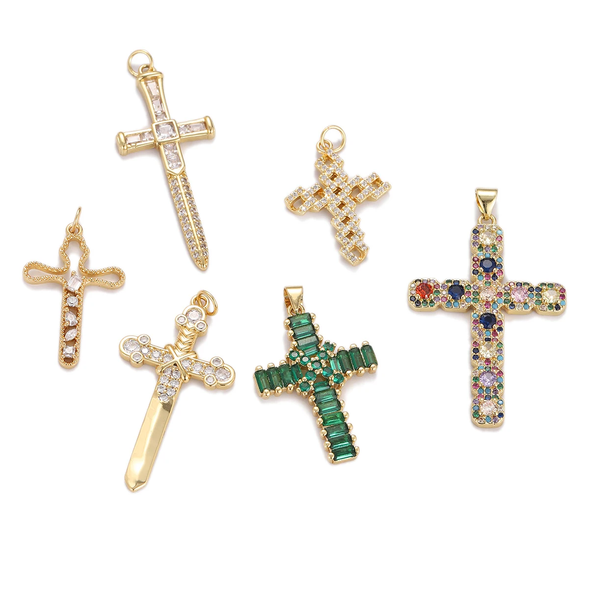 Romantic Zircon Jesus Cross Charms Charms for Jewelry Making Supplies Crosses Pendants Connector DIY Accessories Necklaces