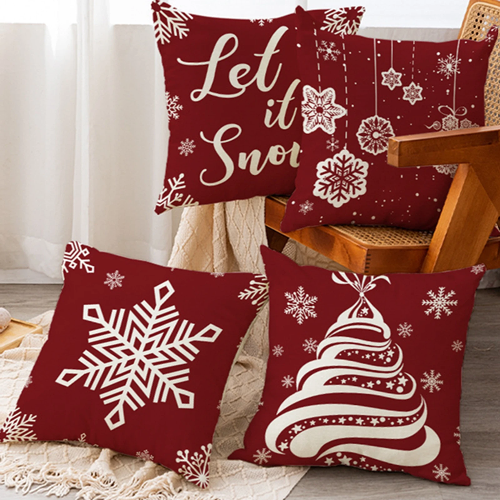 Christmas Pillow Covers Stylish Snowflake Print Cushion Covers for Winter Holiday Decoration 45x45cm