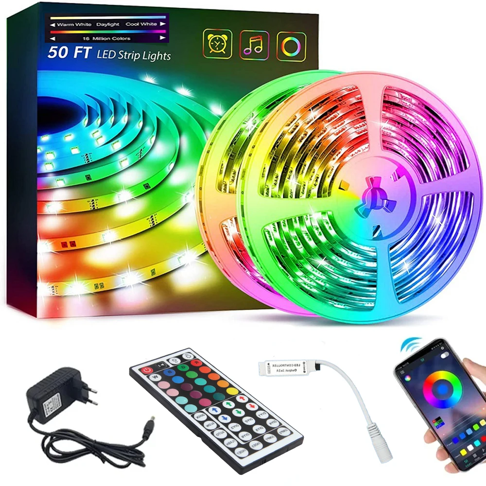 1 Rolls of 100ft WIFI LED Strip Lights RGB Music Sync App Control with 44-Key Remote for Bedroom Living Room Home Decoration