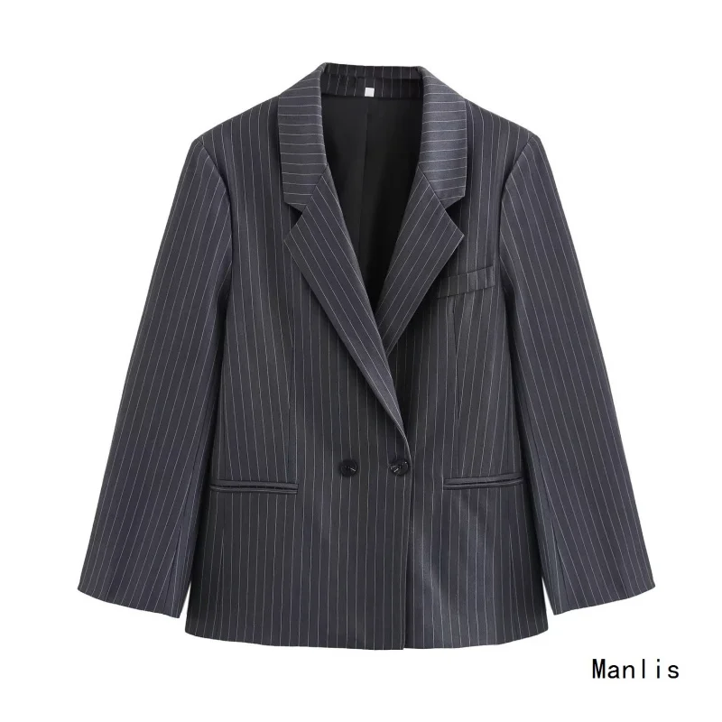 

European and American Style2025New Fashionable Elegant Women's Thin Striped Loose Blazer