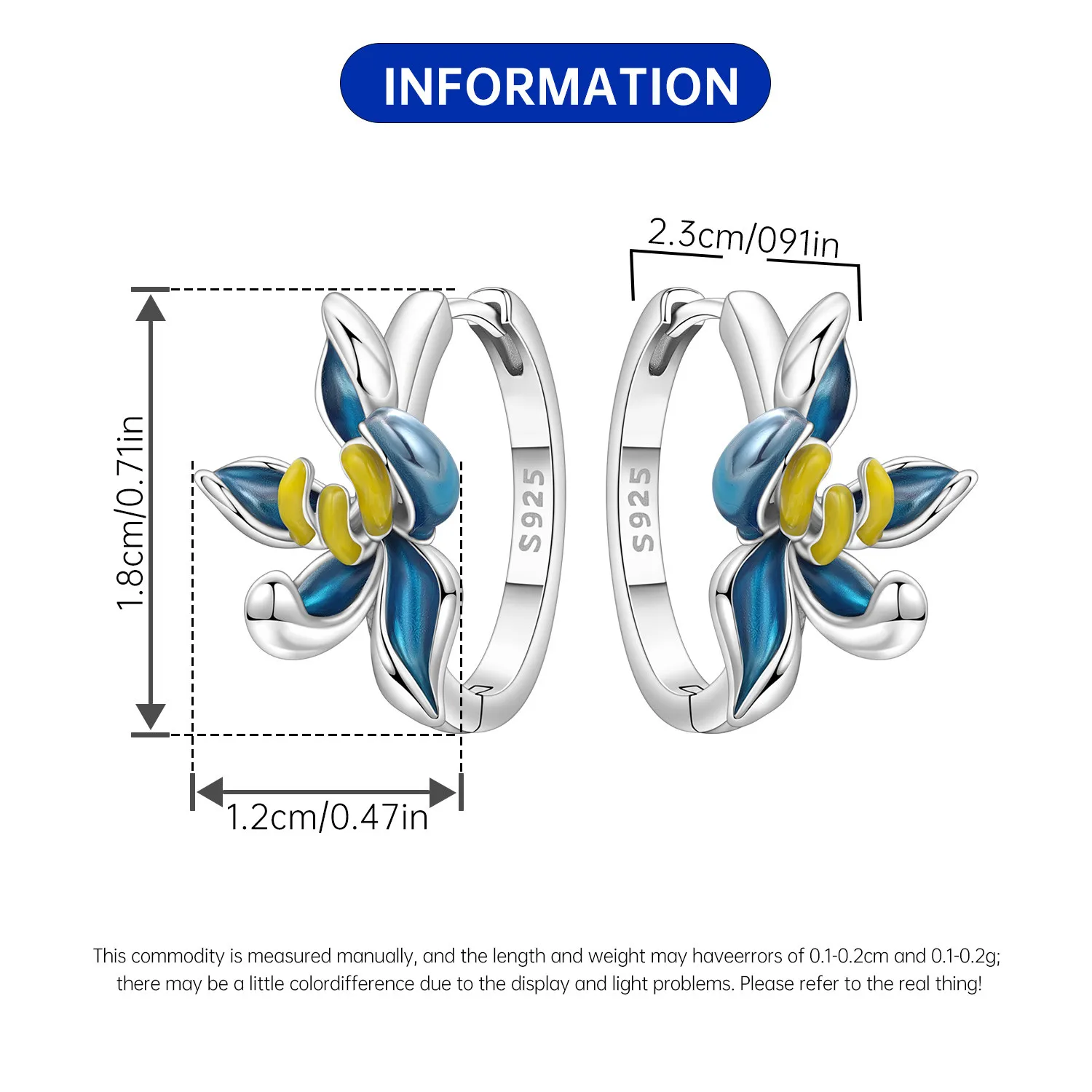 PANPOKI الأصلي 925 فضة الأزرق زهرة الأوركيد أقراط المرأة هوب القرط الذكرى مجوهرات هدايا العصرية #6