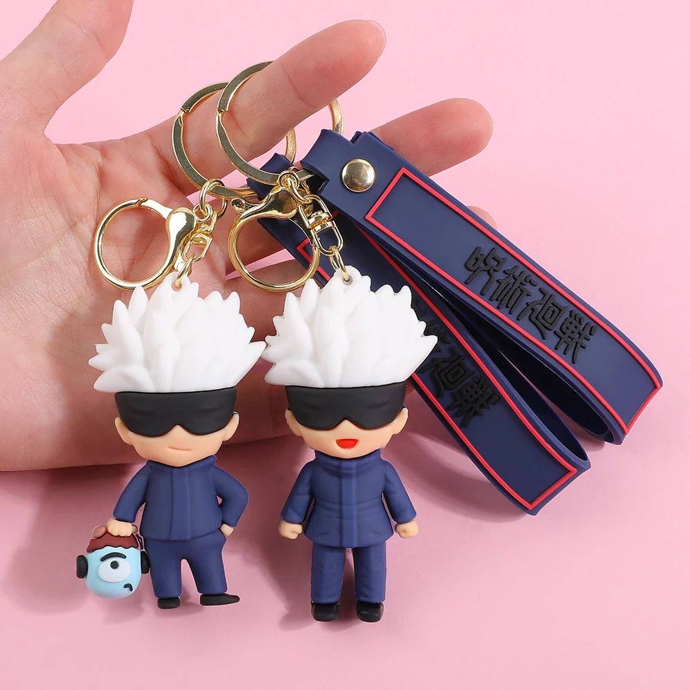 Juego de llaveros de silicona 3D de Jujutsu Kaisen Satoru Gojo, colgante para mochila con personaje de anime, accesorios para llaves de coche, regalo perfecto