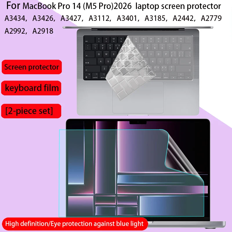 

Защитная пленка для экрана MacBook Pro 14 Max M5 2026 года (модели A3434/A3426/A3427) и пленка для клавиатуры: антицарапийная, антибликовая