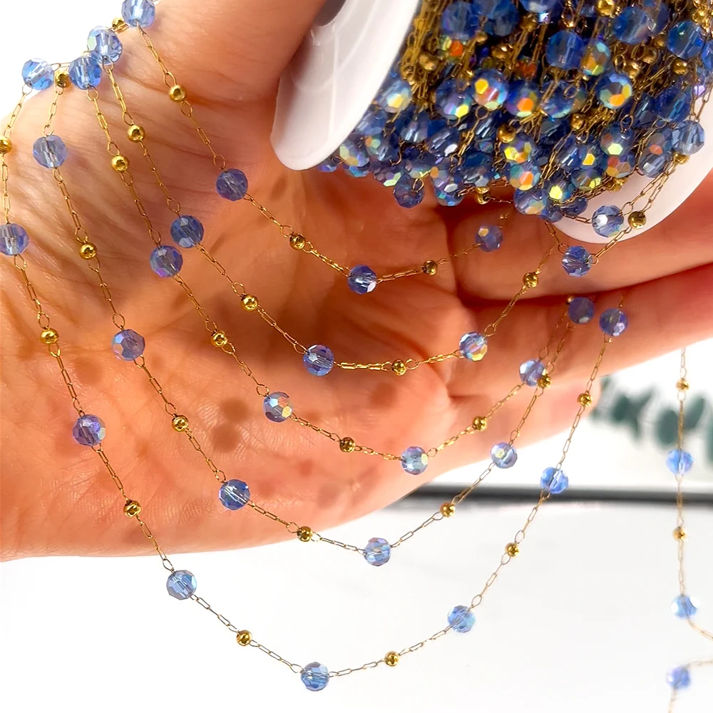 0.5 متر 1 متر الفولاذ المقاوم للصدأ الزجاج الملون مطرز سلسلة ل عقد دي اي واي سوار صنع المجوهرات الملحقات #2