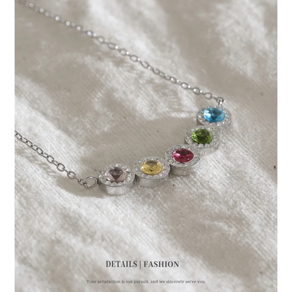 NiNice Stainless Steel Candy Colors Zirconia Pendant Necklace for Women Aesthetic Cute Jewelry  High Quality New Arrivals