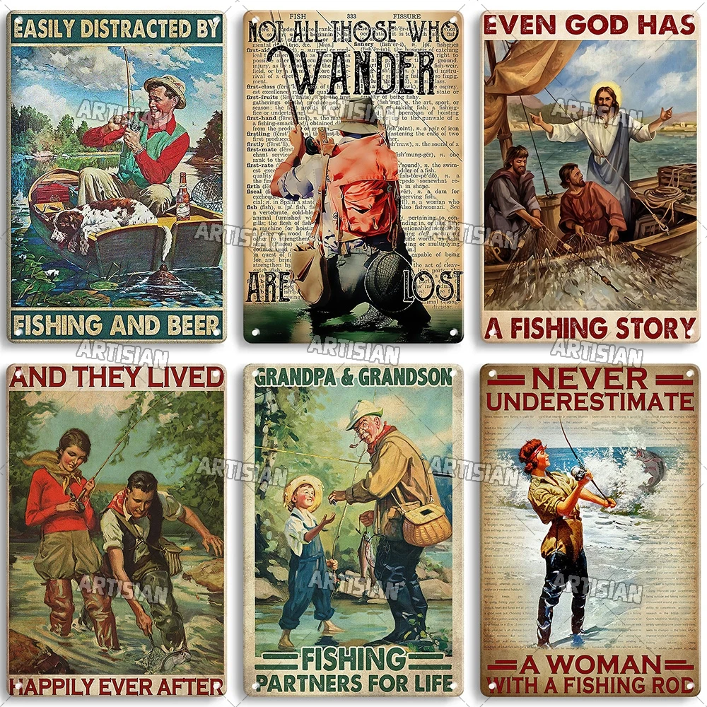 Artisian Fishing Metal Sign Sport Tin Poster Lure Decorative Plate Wall Decor Garage Bar Pub Club Hotel Cafe Kitchen Home