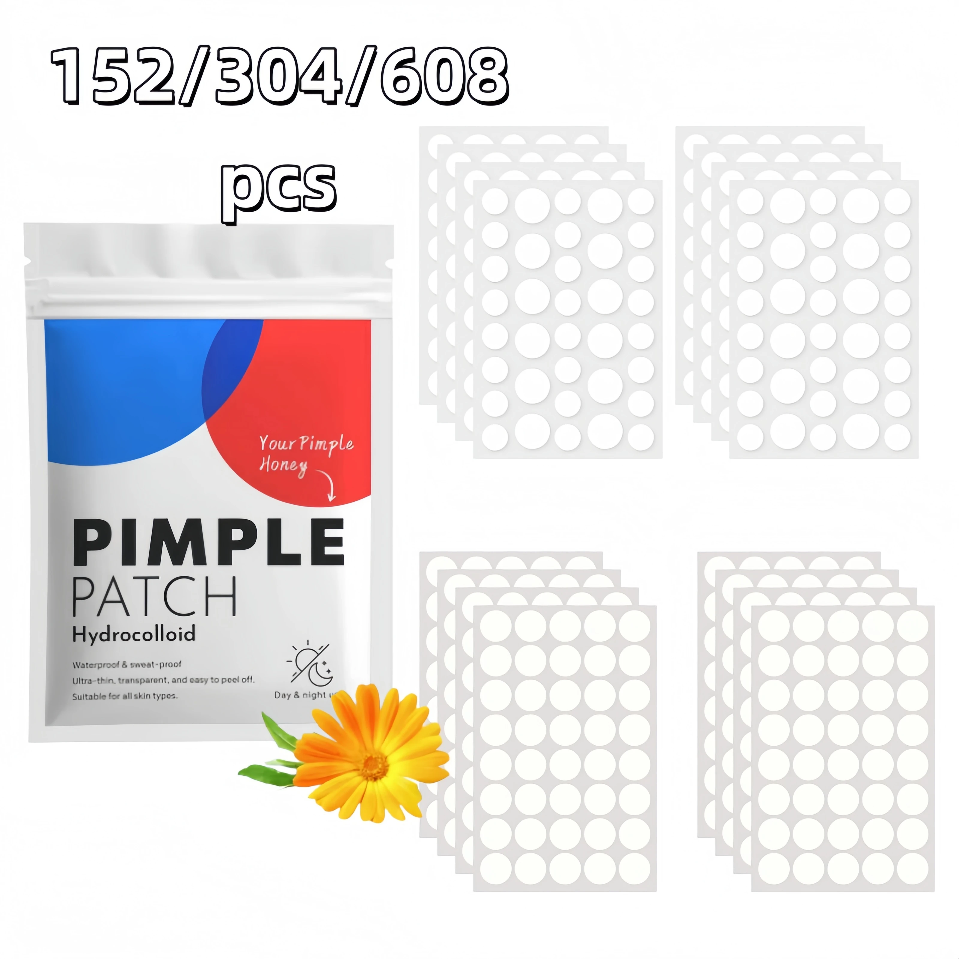 Pimple Patches for Face 152/304/608Pcs Hydrocolloid Acne Patch Invisible Waterproof Ultra Thin Spot Stickers