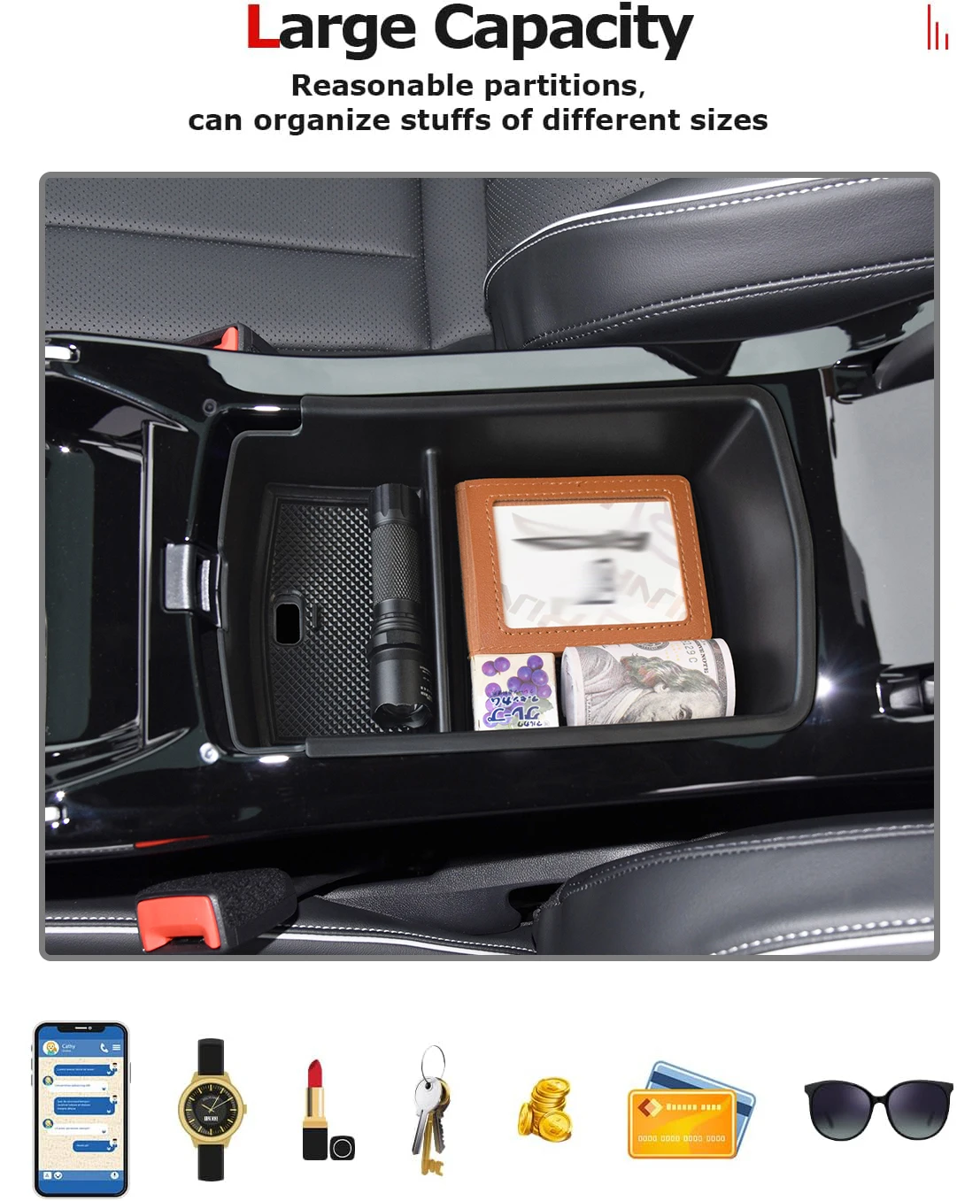 Kptidy صالح لشركة فولكس فاجن ID.4 2023 2024 سيارة وحدة التحكم المركزية صندوق تخزين المضادة للخدش وحدة التحكم المركزية مسند الذراع درج منظم الملحقات #5