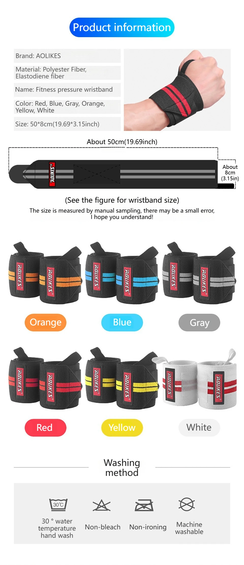 AOLIKES Fitness Handgelenkbandagen Gewichtheben Gym Handgelenkstützen Cross-Training Gepolsterte Daumenbandage Krafttraining Handunterstützung Handgelenkband – Detail 12