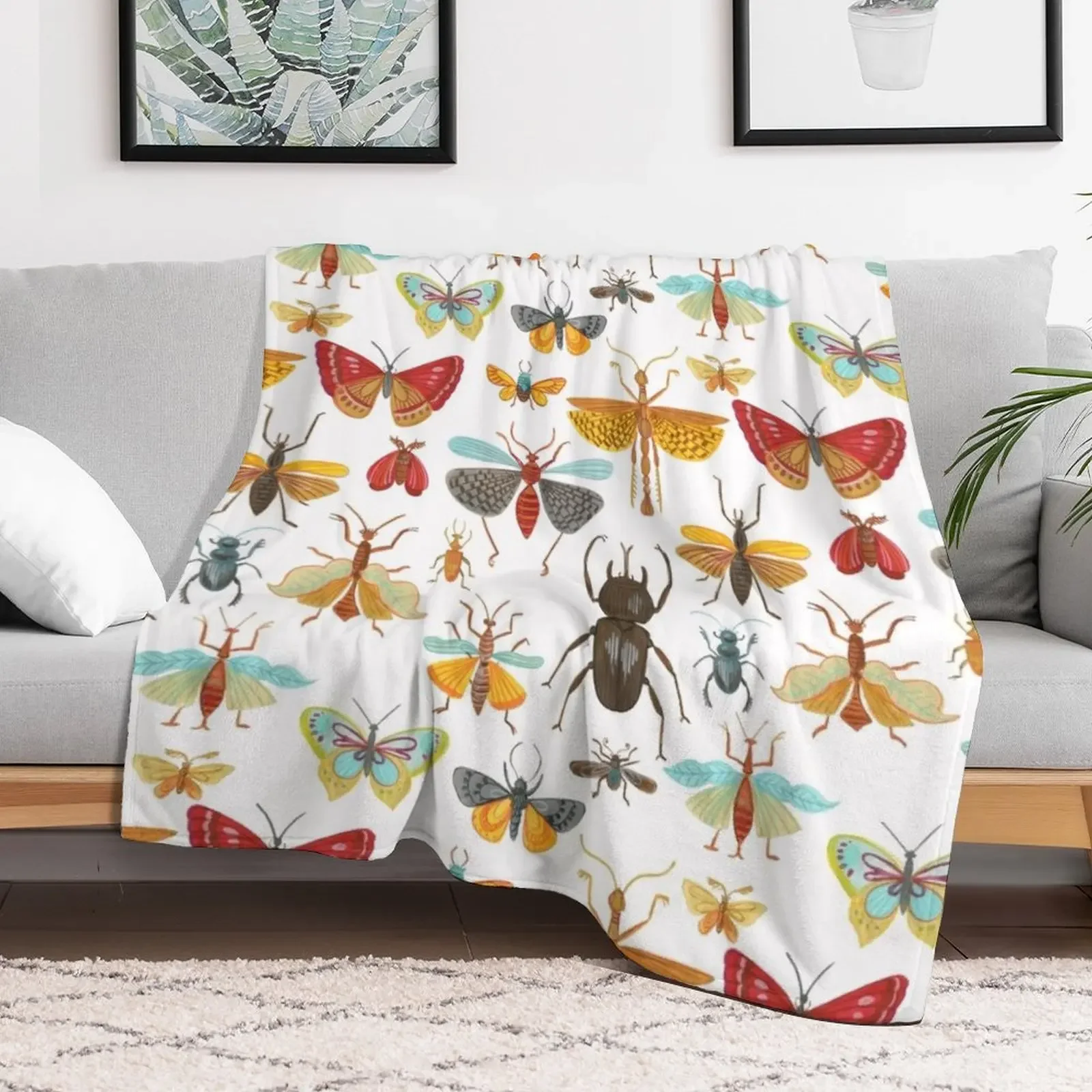 Colorful insects, butterflies and beetles Throw Blanket Color Fast Cozy Throw Blanket