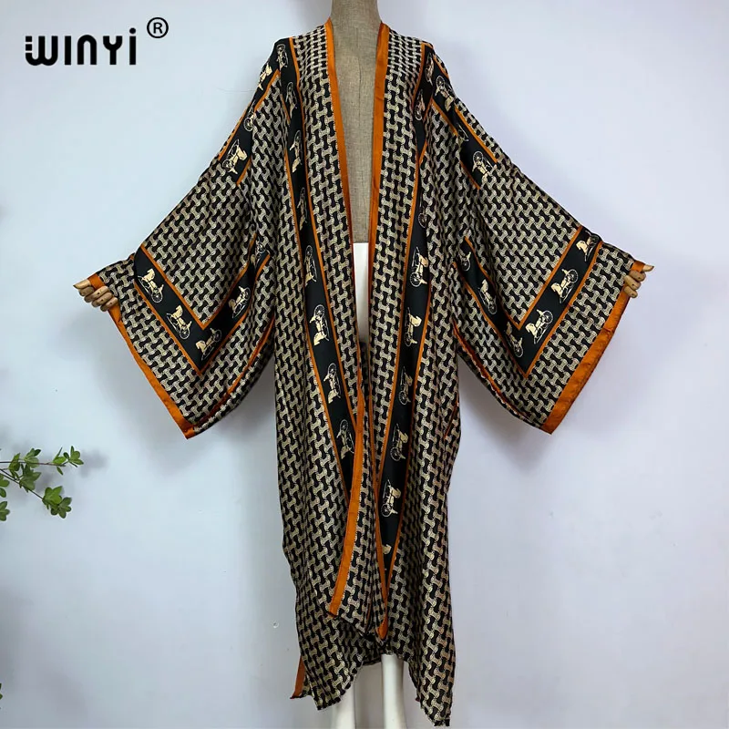 WINYI kimono Classic retro print Elegant beach outfits for women Summer Clothing swimsuits woman 2023 Cover up boho купальник