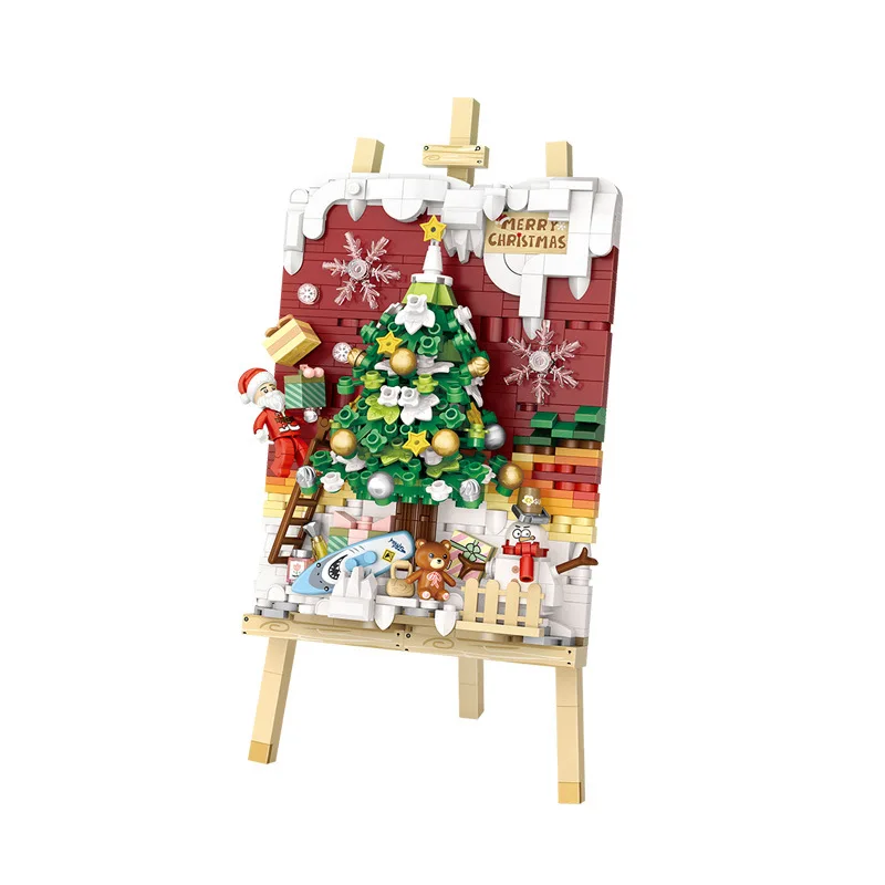 Santa Sleigh car Christmas Tree Easel Christmas House All Saints Cottage Home Decor Building Mini blocks Christmas holiday gifts