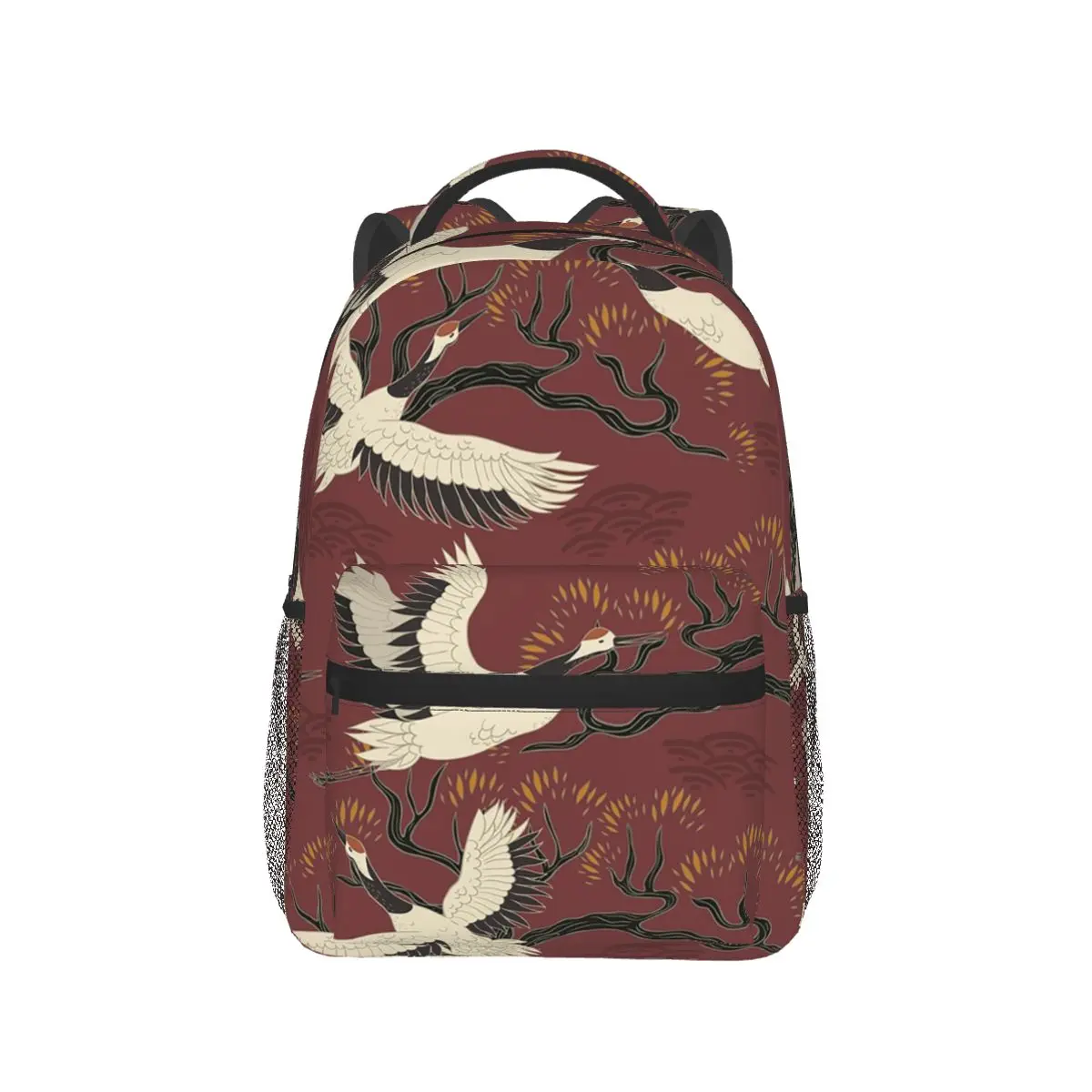 

Elegant Chinese Crane And Red Golden Maroon Backpack Hot Sale Daypack Large Capacity Kids BookBag School Bag Shoulder Bags