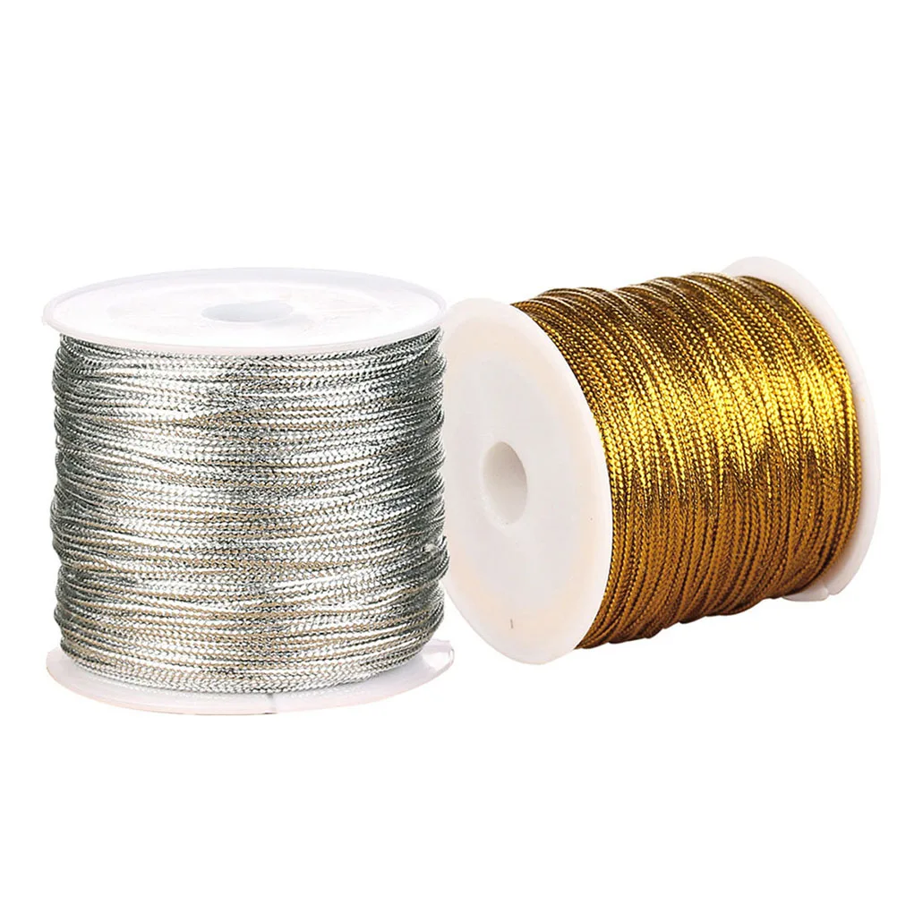 2 Roll Multiuse Elastic Rope Strong Metallic Wrap Cord for Present Wrapping Dressing Decorating DIY Projects Golden