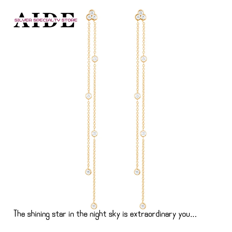 AIDE 925 Sterling Silver Fringe Chain Mini Diamond Stud Earrings For Women Wedding Piercing Star Earring Jewelry Brincos Aretes