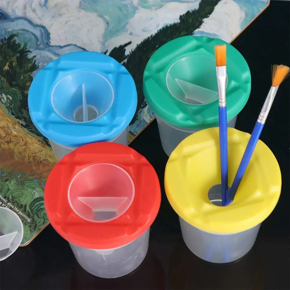 Bolígrafo de pintura multifuncional, taza de lavado, tazas de pintura transparentes y prácticas para niños, vasos antipintura de plástico para escuela