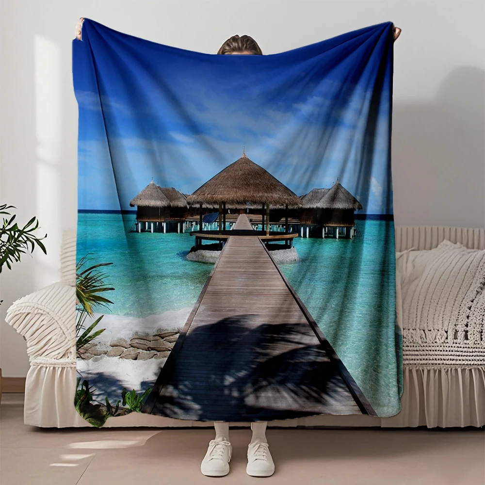 

Featured Flannel Soft Blanket Maldives Beach Collection Vintage Bedspread Decorative Throw With Wrinkle-resistant Durable