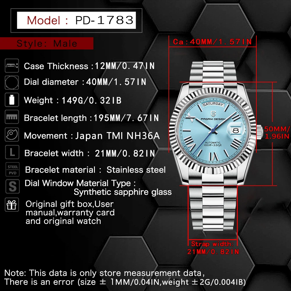PAGANI DESIGN DD40 Automatic Men AR Sapphire Glass Mechanical Men 10bar Japan thumbnail 5