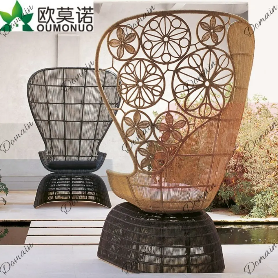 Z43 Outdoor rattan chair leisure balcony rattan sofa combination living room outdoor courtyard single high back chair lazy ratta