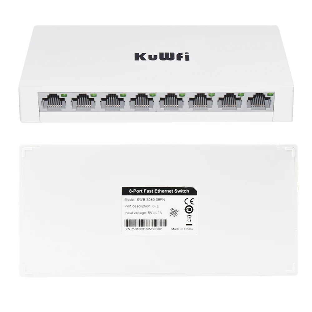 KuWFi 5/8 Port 10/100/1000Mbps Network Switch Fast Speed RJ45 Ethernet Switch 4KV Lightning Protection None POE Play and Play