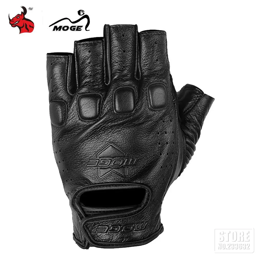 

MOGE Genuine Cowhide Leather Gloves Motorcycle Gloves Cycling Summer Half Finger Off-road Racing Motorcycle Rider Gloves