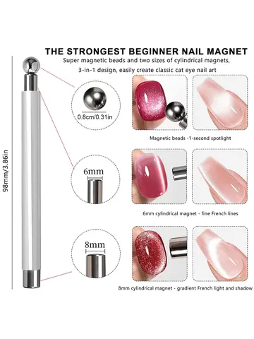 1/2Pcs Nail Cat Eye Magnetic Ball With Nail Magnetic Stick Tool Set Double-head Strong Magnet Pen 3D Cat Eye Gel Nail Supplies