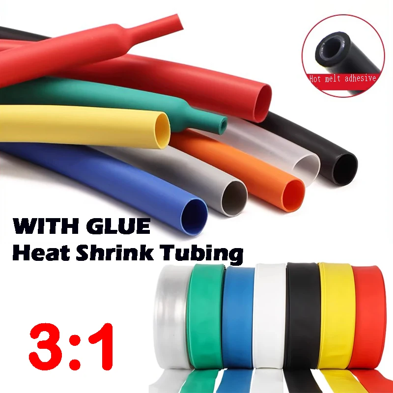 

10/50/100M 200Meter 3:1 Heat Shrink Tube Black with Glue Polyolefin Shrinking Assorted Ratio Adhesive Wire Cable Sleeving Tubing