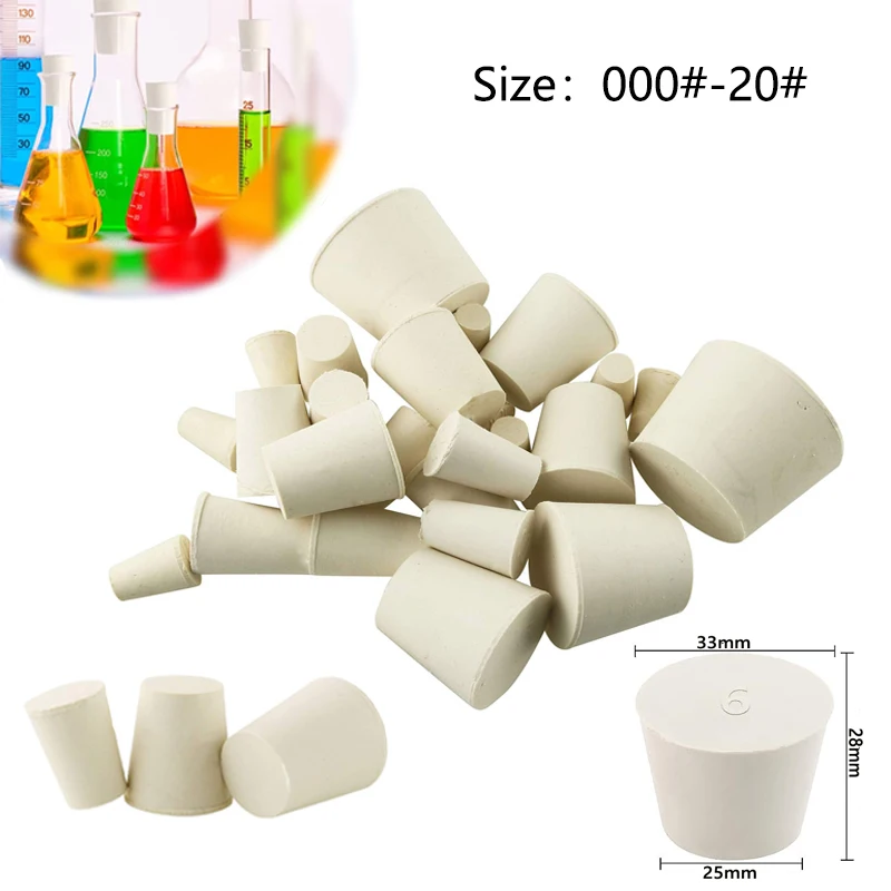 Various sizes of white  rubber stoppers wine bottle flasks, Erlenmeyer stoppers, laboratory bottle closure closures