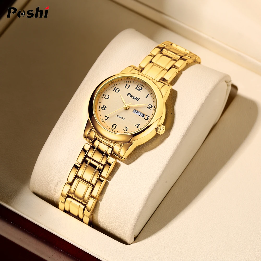 POSHI 914 Original Quartz Watch Fashion Women\'s Wristwatch Casual Simple Date Week Display Ladies Bracelet with Box