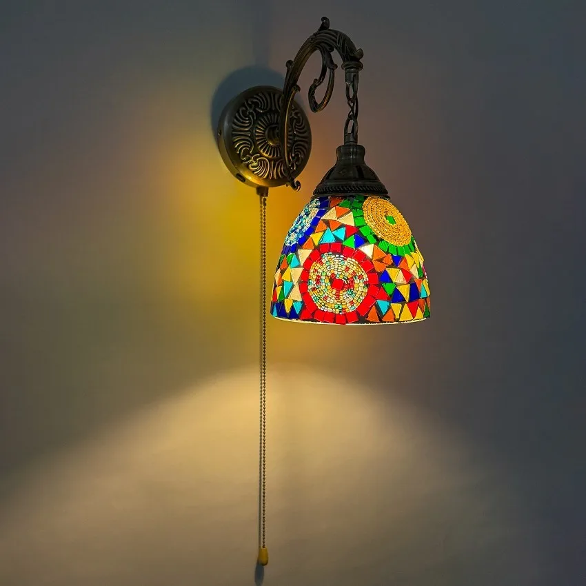 Colourful stained glass Turkish charging wall lamp bedroom bedside living room special restaurant hotel bar wall sconces lights
