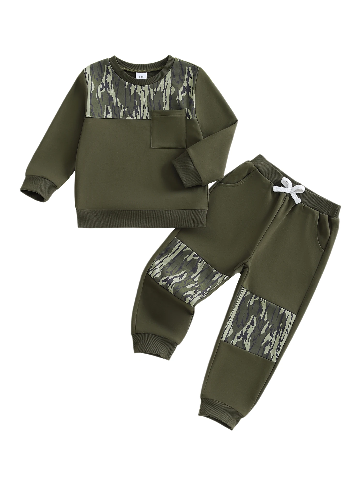 Set da 2 pezzi per ragazzi, felpa mimetica con cappuccio e pantaloni da jogging abbinati, accogliente outfit autunnale per bambini attivi