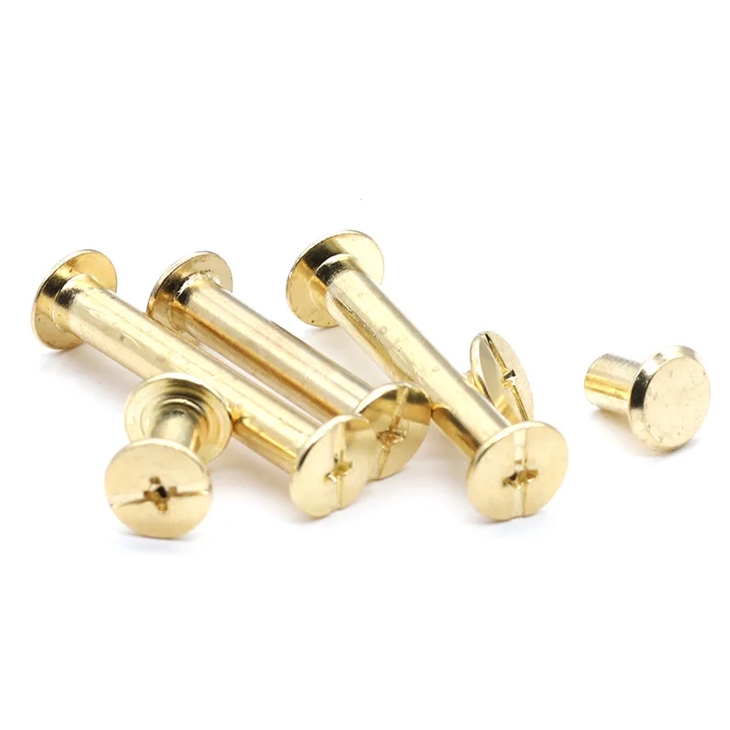 M5 Copper Plated Account Book Nut Rivet Pair Lock Screws Binding Nail Sample Booklet Female Rivet Photo Album Butt Lock Screw