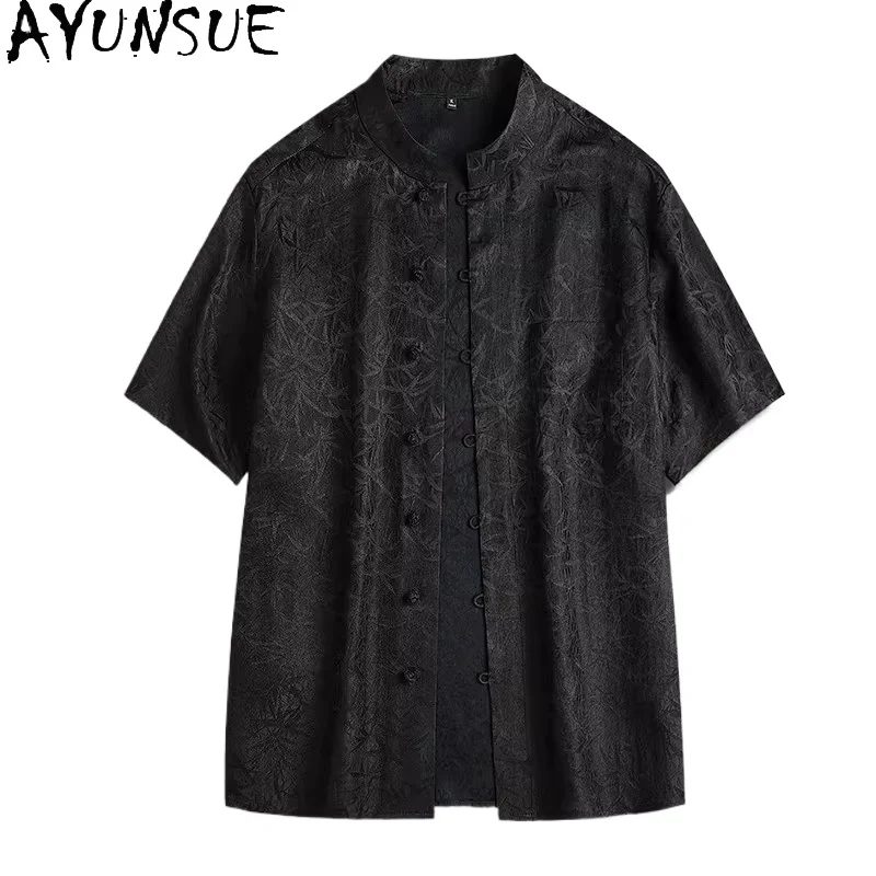 

AYUNSUE 100% Real Mulberry Silk Shirt for Men Luxury High Quality Short Sleeve Shirts Man Clothes Watered Gauze Shirt Summer Top