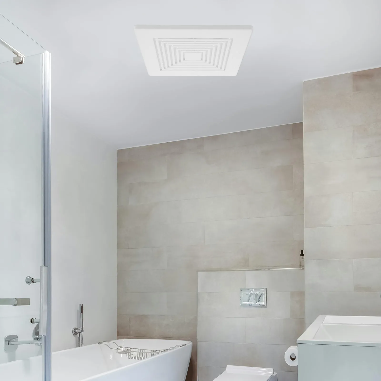 Square Bathroom Exhaust Fan Cover 12x12 Inch White Ceiling Vent Grille Replacement Universal Extractor Grill for Shower Restroom