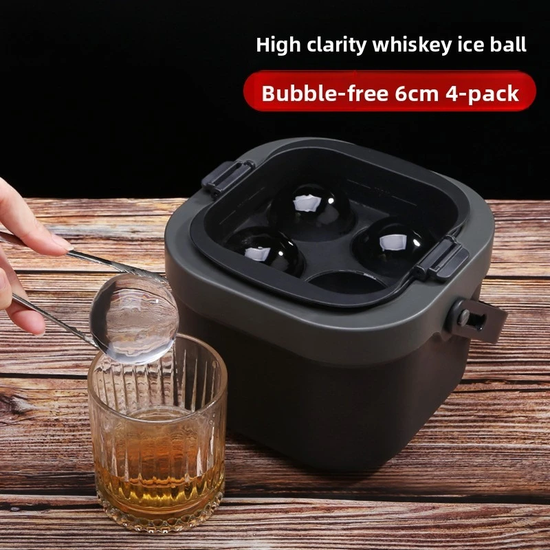 6cm Angue Crystal Clear Ice Cube Maker 4 Large Balls Bartender-Quality Ice Easy-to-Remove Sphere Ice Mold Tools