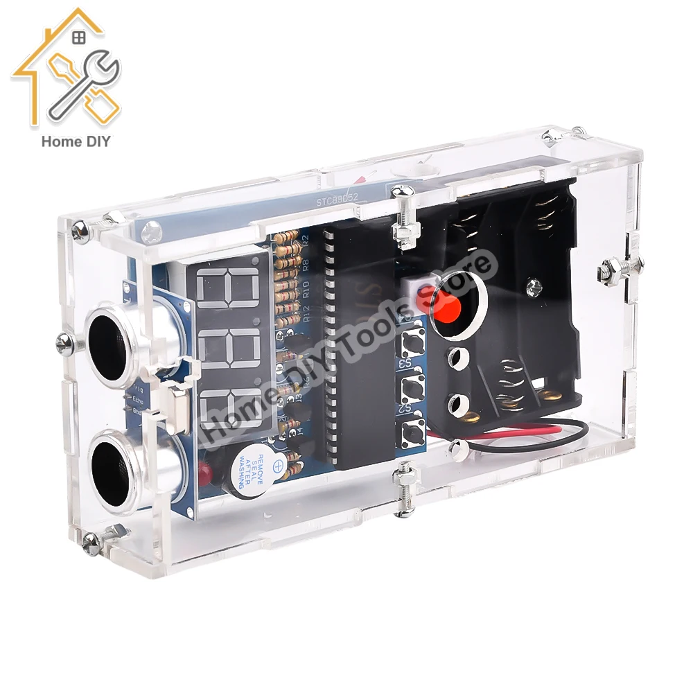 Ultrasonic Ranging Alarm Kit com bateria case HC-SR04 Módulo Sensor ultra-sônico para solda Praticando DIY