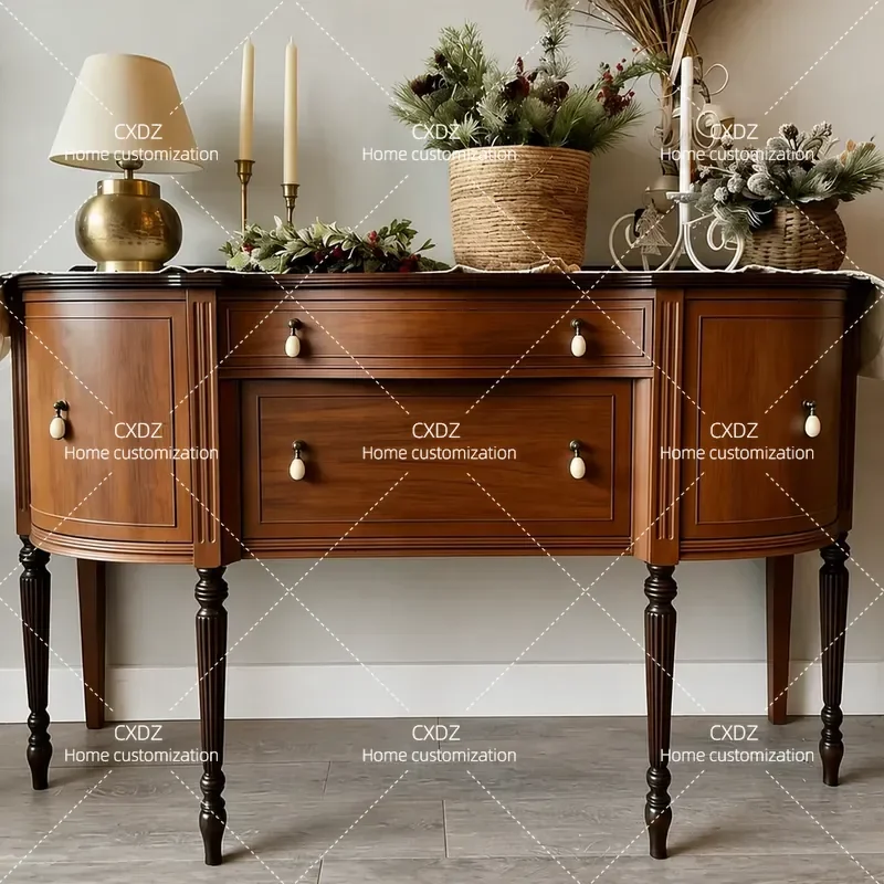 Vintage Solid Wood Roman Post Side Cabinet with Drawer Locker American Country Style Living Room Furniture Decorative Storage