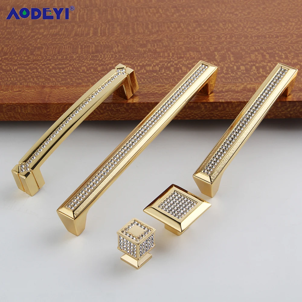 Crystal Drawer Pull Handles Diamond Sliver 24K Real Gold Czech Crystal Decotation Drawer Cabinet Knobs and Furniture Knobs