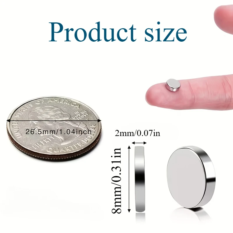 8X2MM/8x3mm Small Circular Magnet - Suitable for Laboratory, Scientific Industry, Photo Wall, Decoration, and Tool Storage