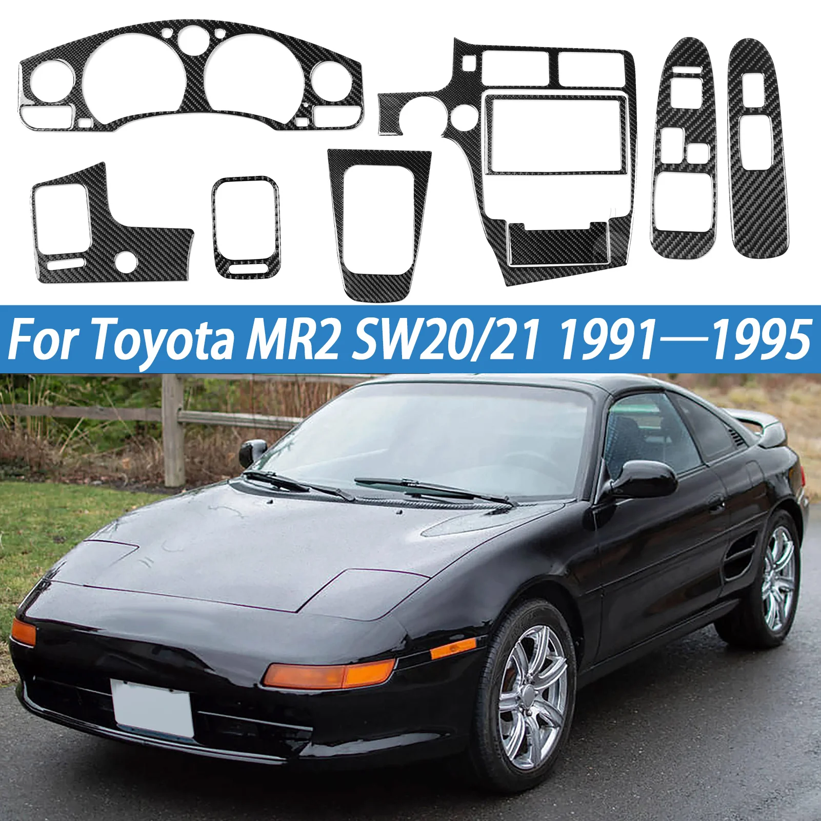 Accesorios para coche, Panel de velocímetro, cubierta de elevación de ventana, ventilación de aire, pegatina de fibra de carbono para Toyota MR2 SW20 21 1991-1995
