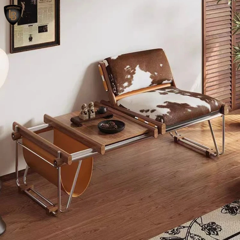 

Vintage designer mid-century lounge chair high-end cowhide bench dining modern home office and living room furniture