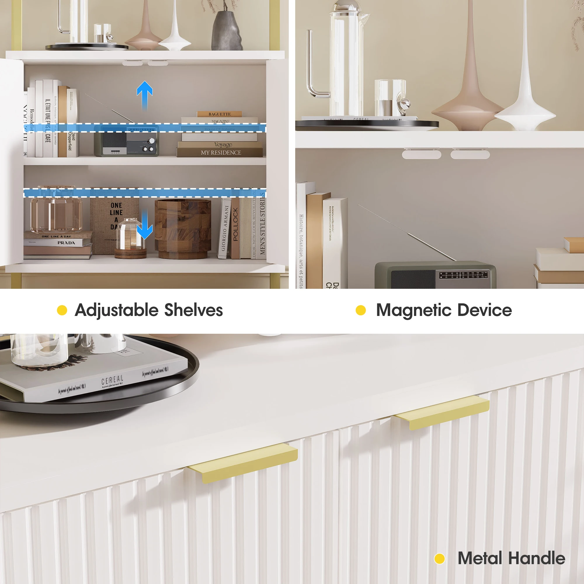 Ladder Bookshelf with Storage Cabinet 71'' Tall Wall Mount Bookcase with Metal Frame 5-Tier Display Rack for Living Room