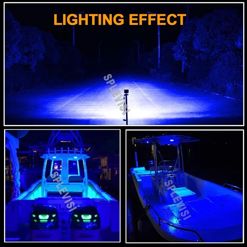 2x Marine LED Light Navigation Lights Blue Boat Spreader Light T-top Ponton Deck for Night Fishing Stern Yacht Port Sailboat