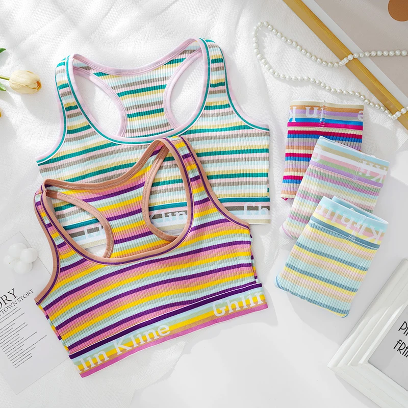 Hot Sale High Quality Female Inner Vest Colorful Striped with Brand Logo Popular Ladies Lingerie GYM Sports Grop Top