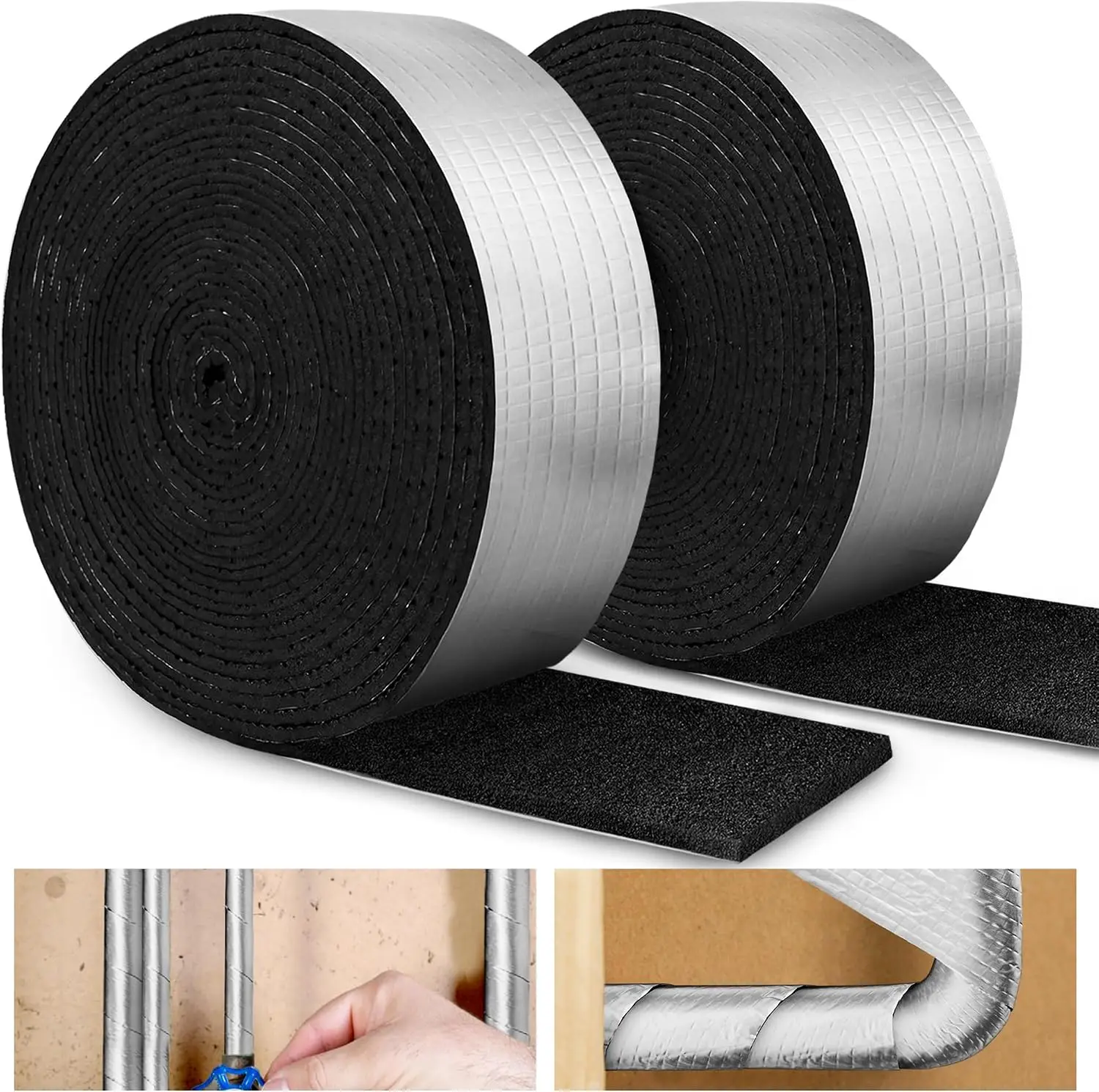 1-5Roll Aluminum Foil Faced Foam Insulation Tape Self Adhesive for Outdoor Cold Water Winter Freeze Prevention Home Improvement