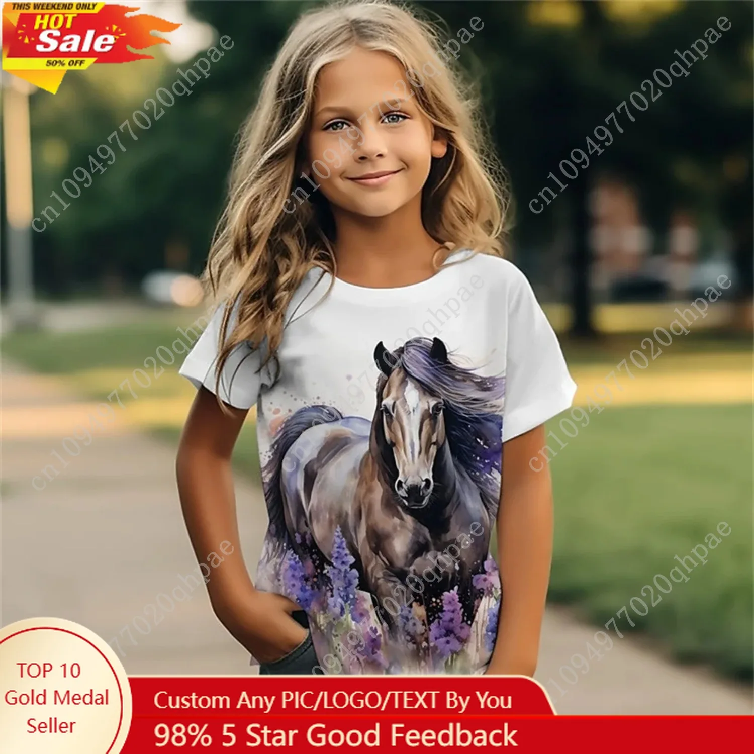 

Female Child Clothes 3D Print Cartoon Animal Horse Girl T Shirts Kawaii Girl Summer Outdoor Comforts Short Sleeves Girl T-Shirt