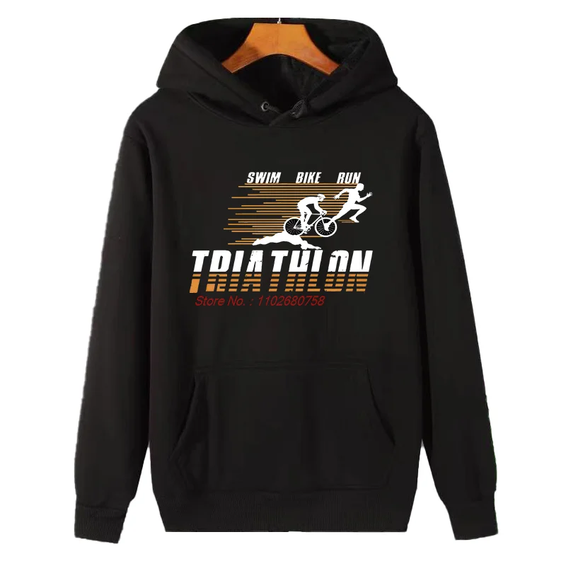 Triathlon Swim, Bike, Run Triathlete Fashion Graphic Hooded Sweatshirts Winter Hoodie Thick Sweater Fleece Hoodie Male Clothes